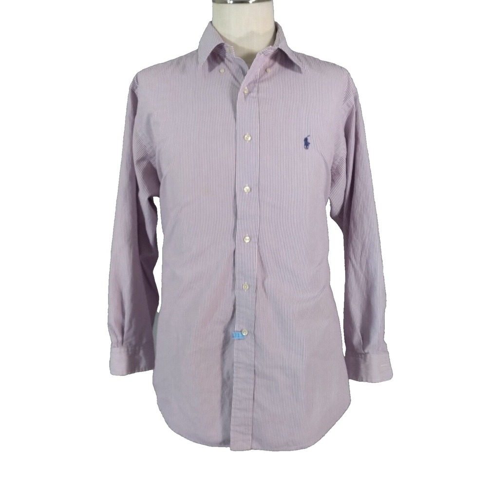 Polo Ralph Lauren shirt men's medium purple white striped Yarmouth dress preppy